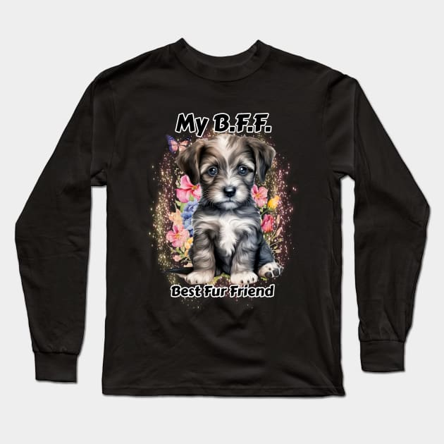 Dog - B.F.F. Schnauzer puppy Long Sleeve T-Shirt by KEWDesign